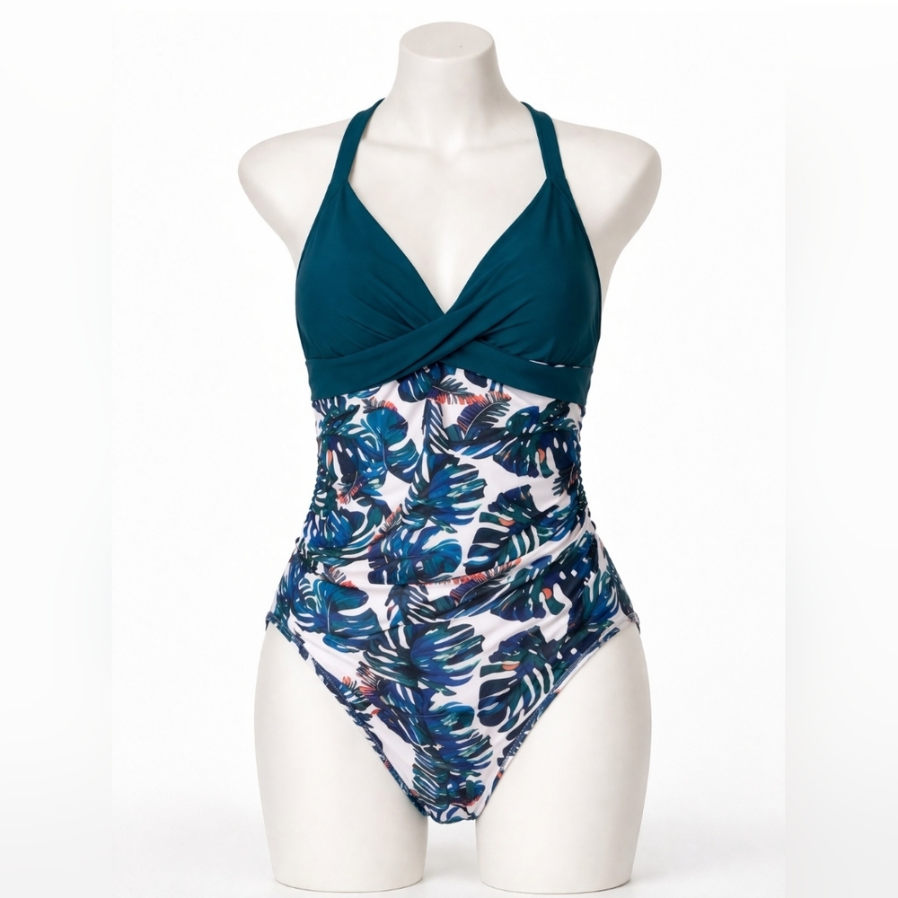 Women's Teal & Tropical Leaf One-Piece Swimsuit